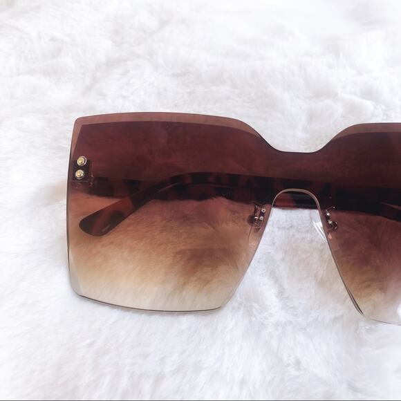 Dana Brown Rimless Oversized Cat Eye Sunglasses - Picture 2 of 9